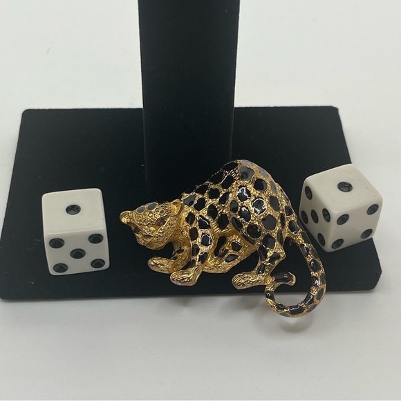 Vintage Park Lane Enamel Leopard Brooch/Pendant Rhinestone Eyes cheetah leopard - Picture 11 of 12